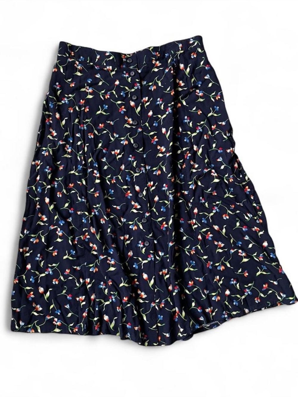 Vintage Navy Floral Button-Front Maxi Skirt